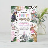 Party Animals Wild Safari Pink Girl Birthday Party Invitation (Standing Front)