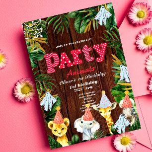 Party Animals Wild Safari Pink Girl Birthday Party Invitation