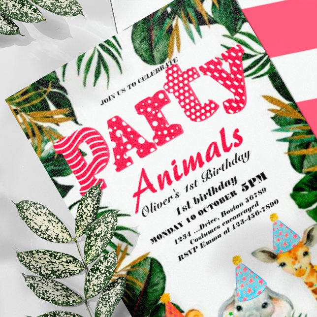 Party Animals Wild Safari Pink Girl Birthday Party Invitation (Creator Uploaded)