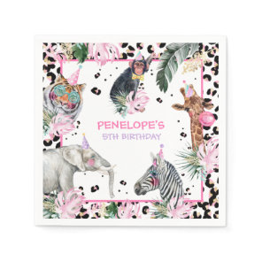 Party Animals Wild Safari Pink Girl Birthday Party Napkins