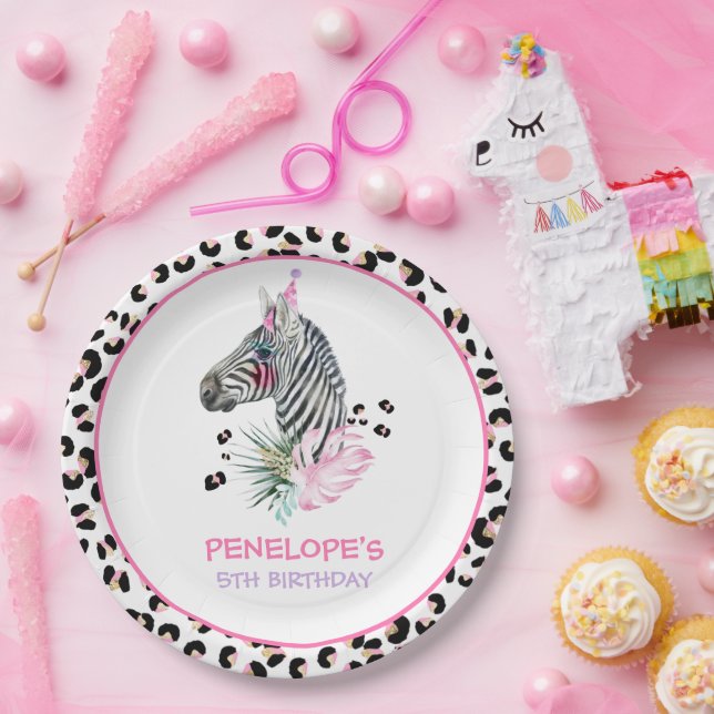 Party Animals Wild Safari Pink Girl Birthday Party Paper Plates (Party)