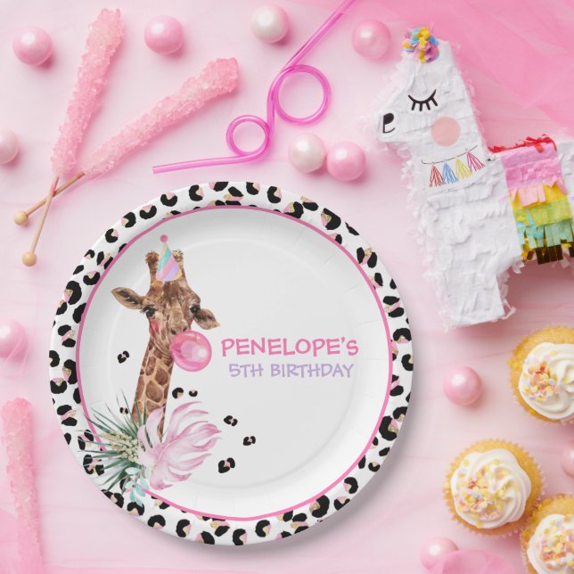 Party Animals Wild Safari Pink Girl Birthday Party Paper Plates (Party)
