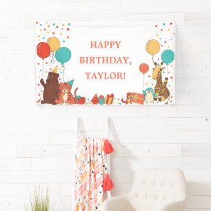 Party Animals with Balloons Personalized Birthday Banner