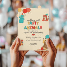 Party Animals with Balloons Retro Colors Birthday