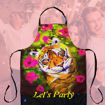 Party Apron Tiger Let’s Party All-Over Print Apron<br><div class="desc">Party apron. Tiger amid Flowers bright,  “Let’s Party”,  apron.</div>