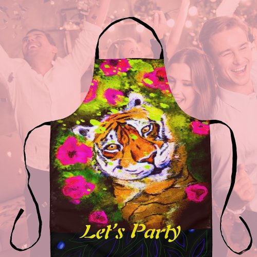 Party Apron Tiger Lets Party All_Over Print Apron