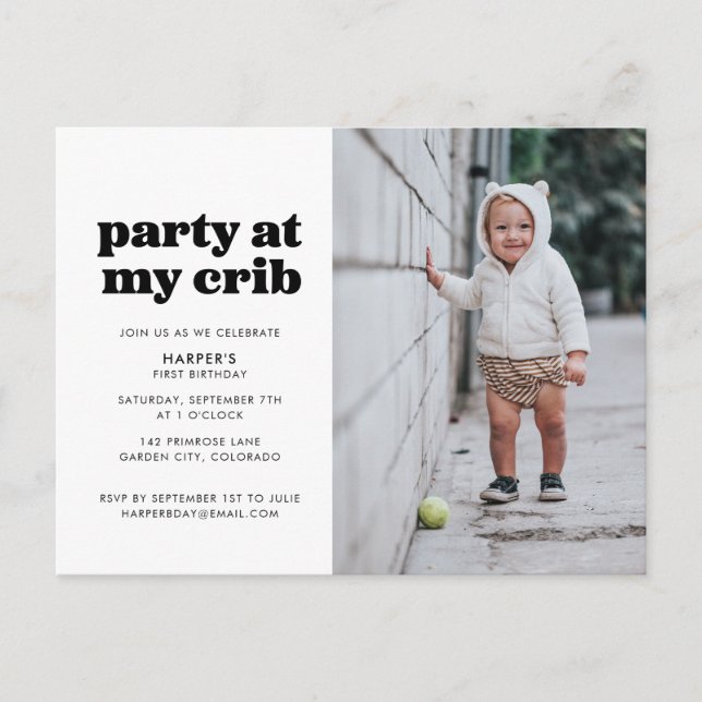 Party at My Crib 1st Birthday Party Invitation Postcard (Front)