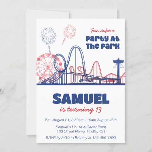 Party at the Amusement Theme Park Birthday Party Invitation