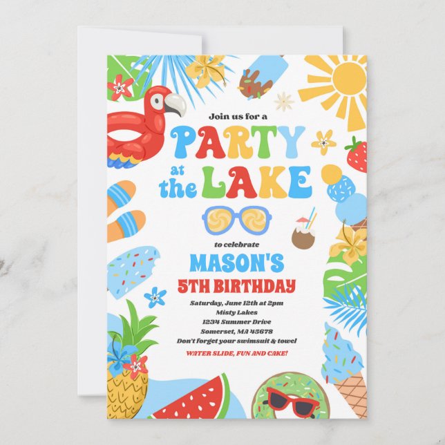 Party At The Lake Summer BBQ Birthday Party Invitation