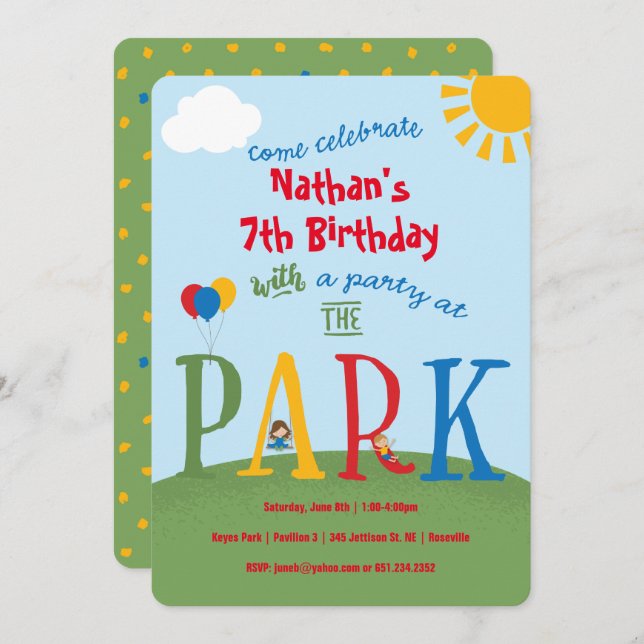 Party at the Park Birthday Invitation (Front/Back)