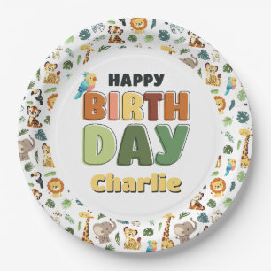 Party at the Zoo Safari Animal Happy Birthday Paper Plates
