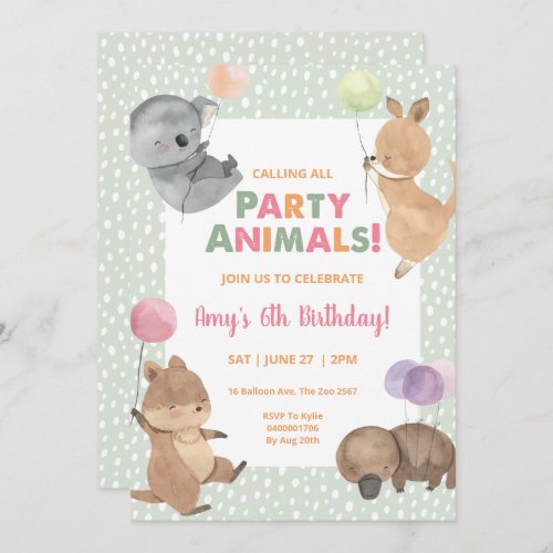 Party Australian Animals Koala Birthday Invitation
