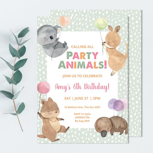 Party Australian Animals Koala Birthday Invitation