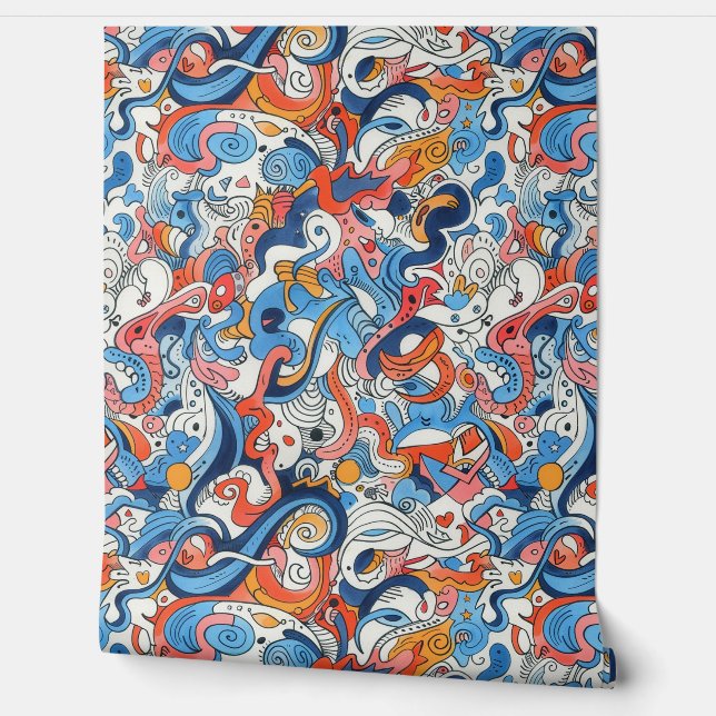 Party Backdrop Colorful Hand-drawn Doodles Wallpaper (Unrolling)