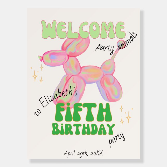 Party Balloon Animal 5th Birthday Welcome Sign (Front)
