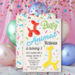 Party Balloon Animals Birthday Invitations