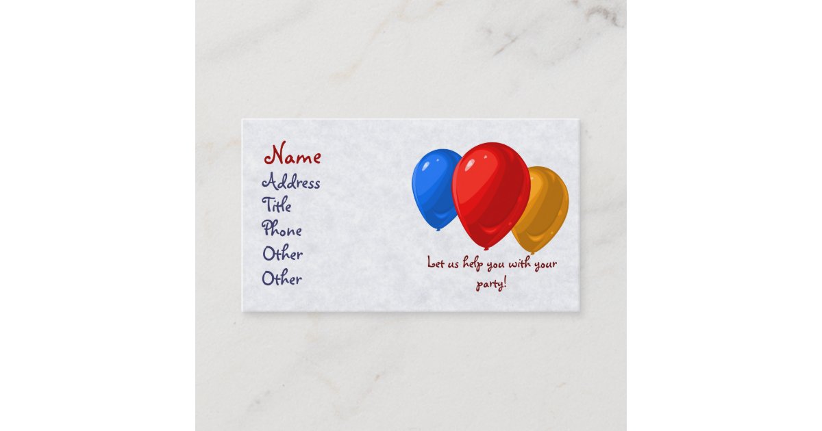 Party Balloon Business Cards Zazzle