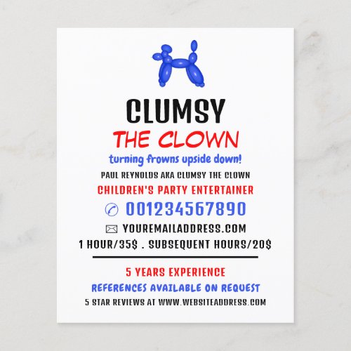 Party Balloon Kids Entertainer Clown Advertising  Flyer