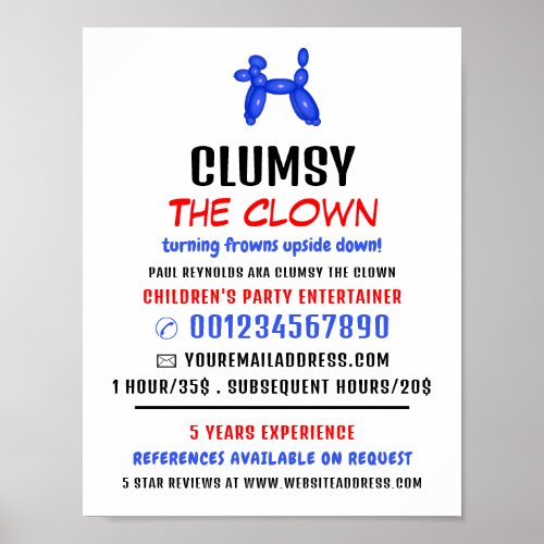 Party Balloon Kids Entertainer Clown Advertising Poster