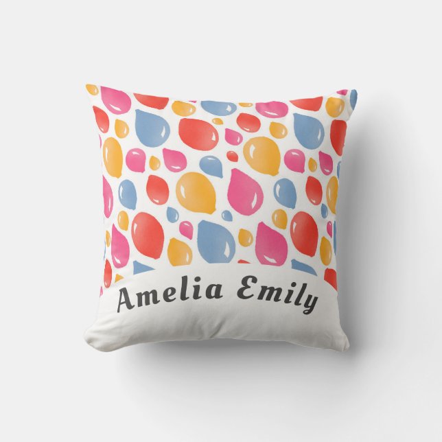 Party Balloon Pattern Kid`s Name   Throw Pillow (Front)