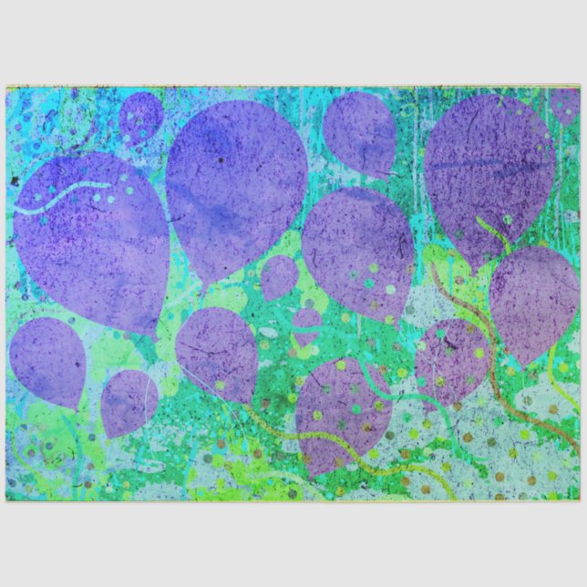 Party Balloons Artwork Purple Blue Green Tissue Paper (Front)