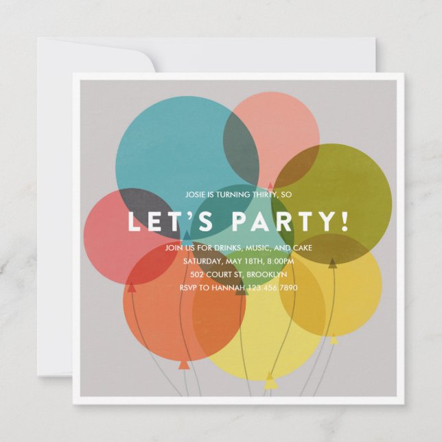 Party Balloons Birthday Invitation (Front)