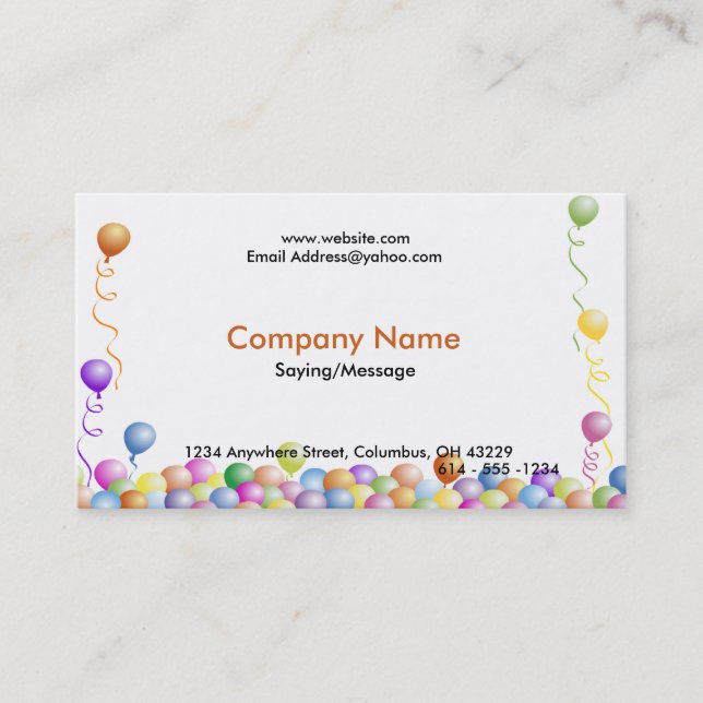 Party Balloons Business Cards (Front)