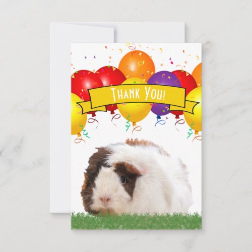 Party Balloons Cute Guinea Pig Yellow Banner Thank You Card