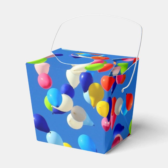 Party Balloons Floating in Blue Sky Favor Boxes (Front Side)