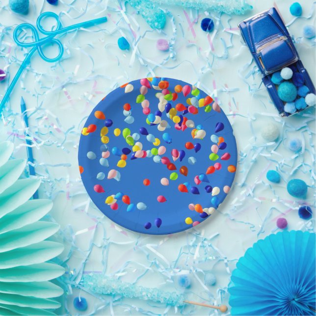 Party Balloons Floating in Blue Sky Paper Plates (Party)