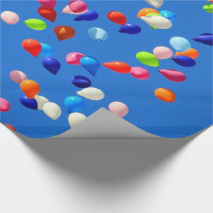 Party Balloons Floating in Blue Sky Wrapping Paper