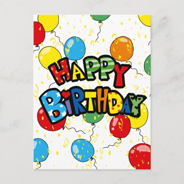 Party balloons happy birthday postcard (Front)
