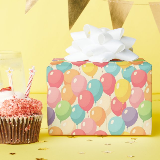 Party balloons in different colors wrapping paper (Birthday Party)