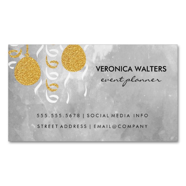 Party Balloons / Masquerade Masks Business Card Magnet (Front)