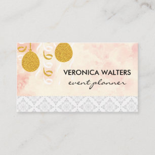 Party Balloons / Masquerade Masks / Damask Pattern Business Card