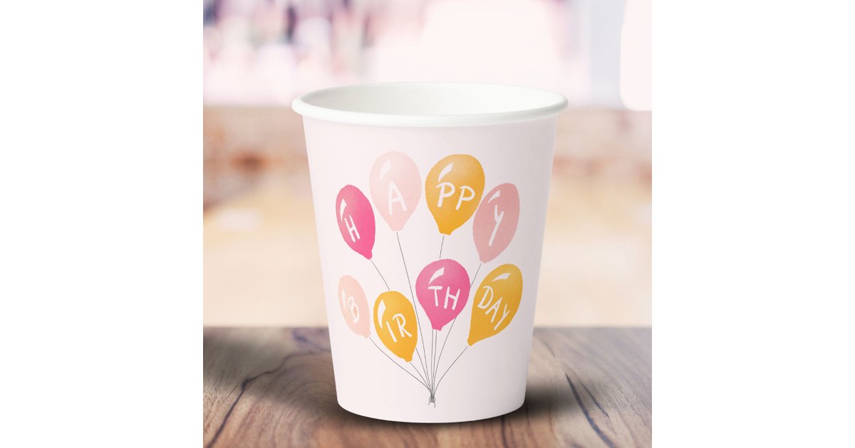 Party Balloons Pink Yellow Kid Happy Birthday Paper Cups | Zazzle