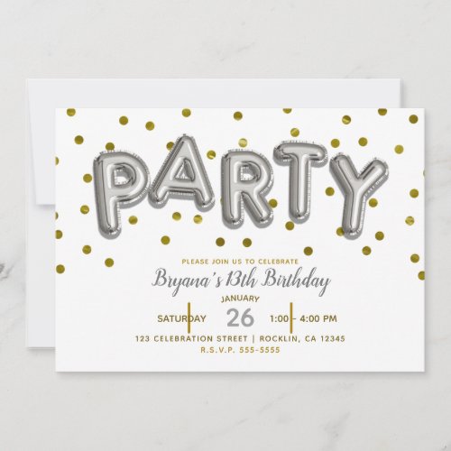 PARTY Balloons Silver  Gold Birthday ANY COLOR Invitation