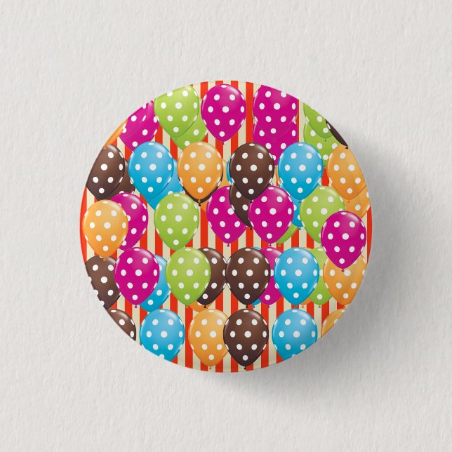 Party Balloons Stripes polka dots circus Fun Button (Front)