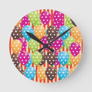 Party Balloons Stripes polka dots circus Fun Round Clock