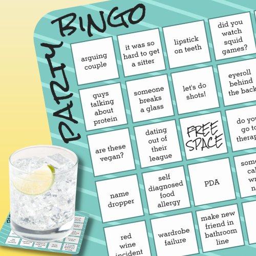 Party Bingo Game Card Teal Stripes Funny Modern Square Paper Coaster
