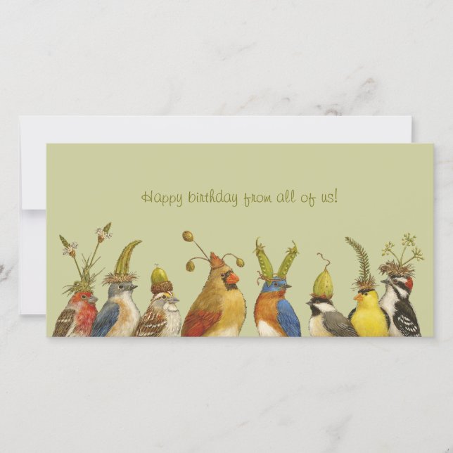 Party birds on happy birthday from all of us card (Front)