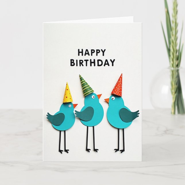 Party Birthday Paper Bird Card (Front)