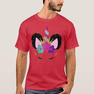 Party Birthday Princess Afro Puffs Unicorn Face Na T-Shirt