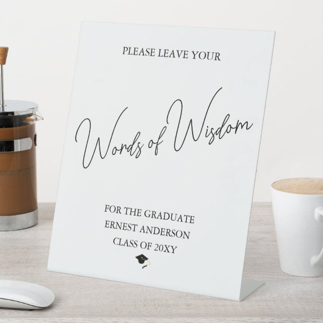 Party Black and White Graduate Graduation Tabletop Pedestal Sign (In SItu)