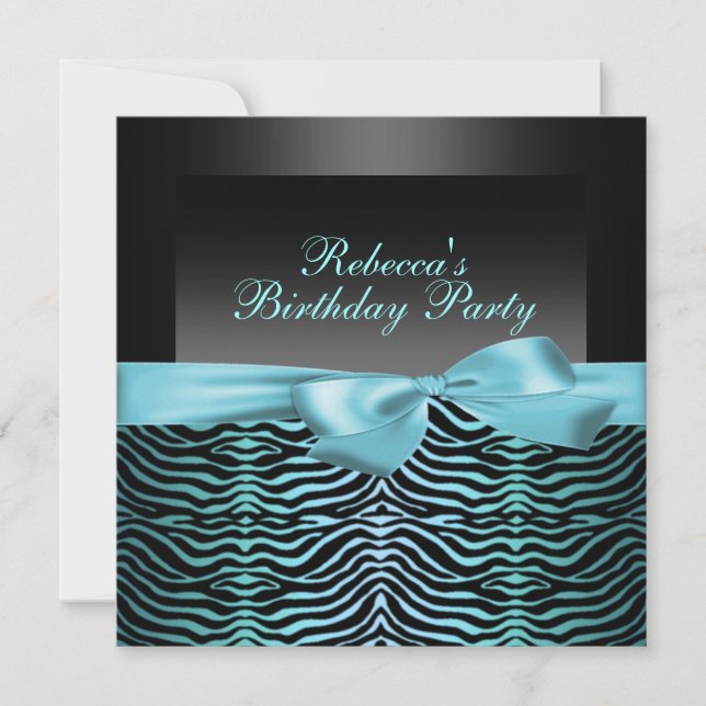 Party Black & Blue Zebra Birthday Invitation (Front)