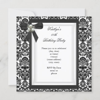 Party Black White Damask Pearl Jewel Image Invitation