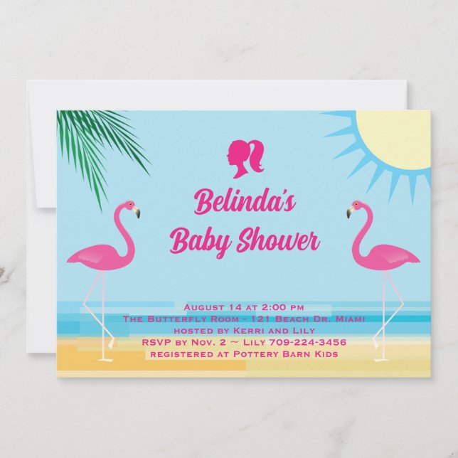 Party Blue Tropical Beach Baby Shower Invitation (Front)
