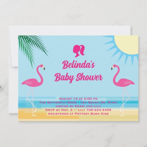 Party Blue Tropical Beach Baby Shower Invitation