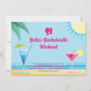 Party Blue Tropical Beach Weekend Bachelorette Invitation