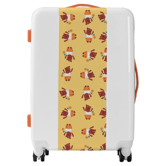 Party brown bear on orange luggage (Front)